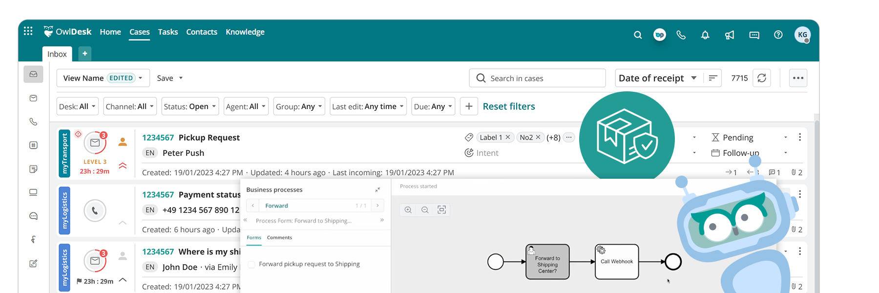 Inbox-Ansicht: KI Bots für Logistik