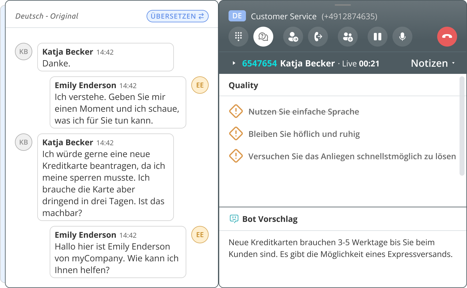 Echtzeit-Analyse während Telefonaten